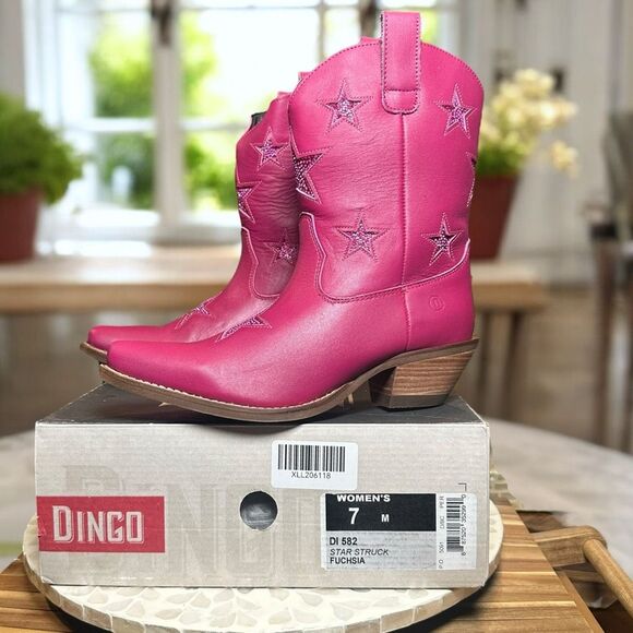 Dingo Star Struck Cowboy Boots Fuchsia Pink Leather Western Rodeo Women’s Size 7 - Picture 7 of 15